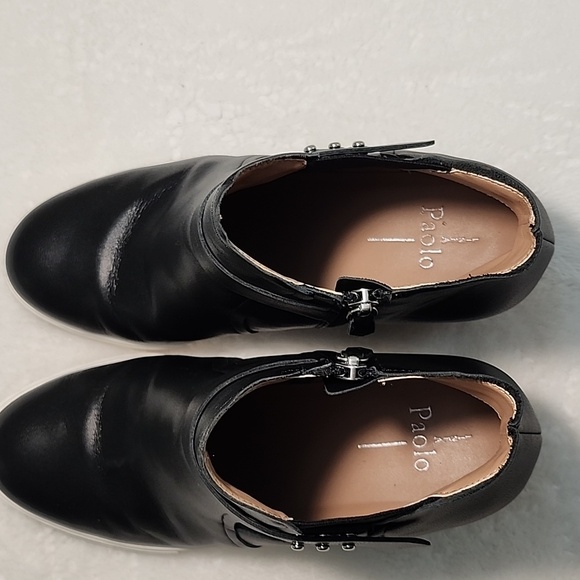 Linea Paolo Freshton Leather Wedge Ankle Booties Boots Black Women’s Size 9 1/2 - Picture 4 of 16